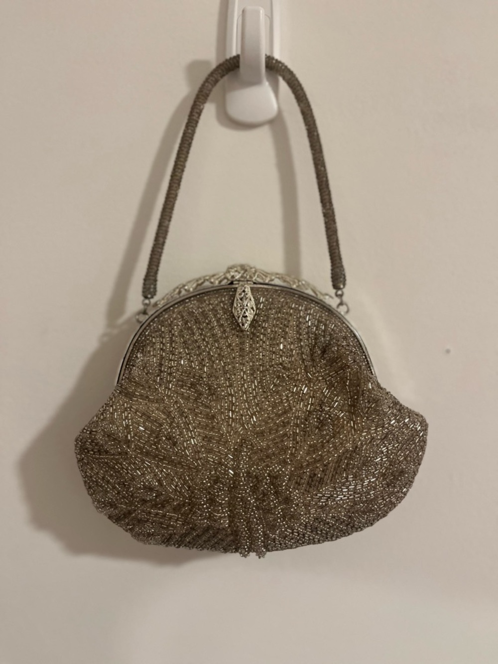 Elegant Silver Beaded Evening Clutch - Women's Bag - Picture 9 of 10